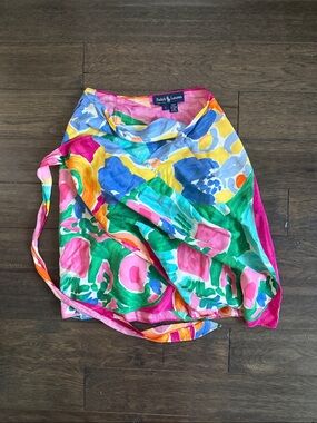 Vintage 1990s Ralph Lauren Bright Floral Wrap Skirt - Pink Green Blue Yellow